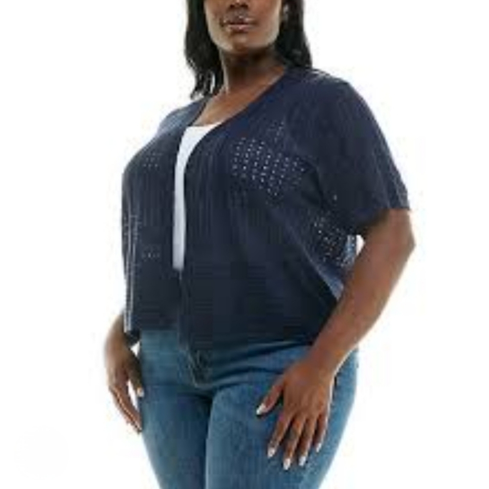 NWT Nina Leonard Navy Open-Front Women's Jeraey Sweater SZ XL